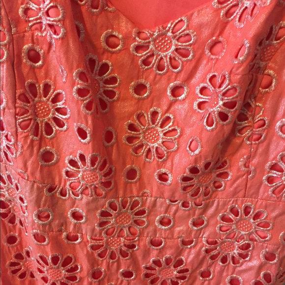Anthropologie Maeve Coral Eyelet Dress - Picture 3 of 5